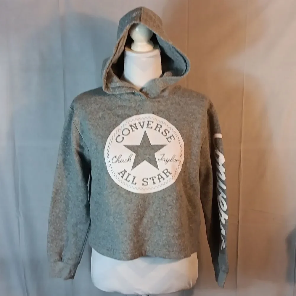Converse Cropped Girls Gray Hoodie